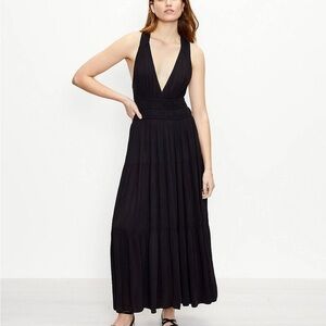Loft Beach Tiered Halter Maxi Dress Black Size Medium